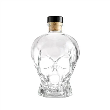 Sklenená fľaša na víno whisky Skull Head